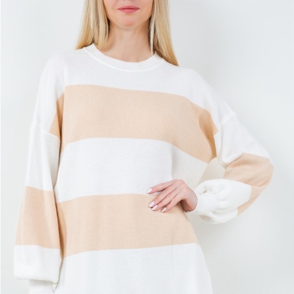 Striped White and Tan Sweater